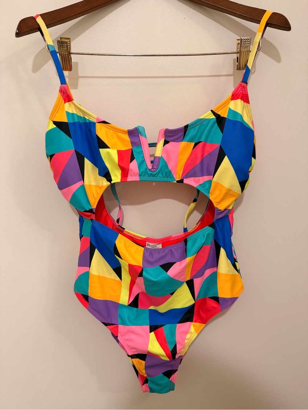 No Boundaries Multicolor Geometric Cutout One-Piece Swimsuit L